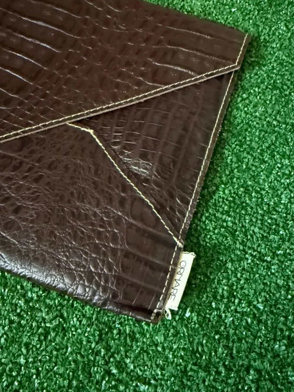 Ornare Brown Genuine Leather Croc Embossed Envelope Clutch Portfolio Purse Rare